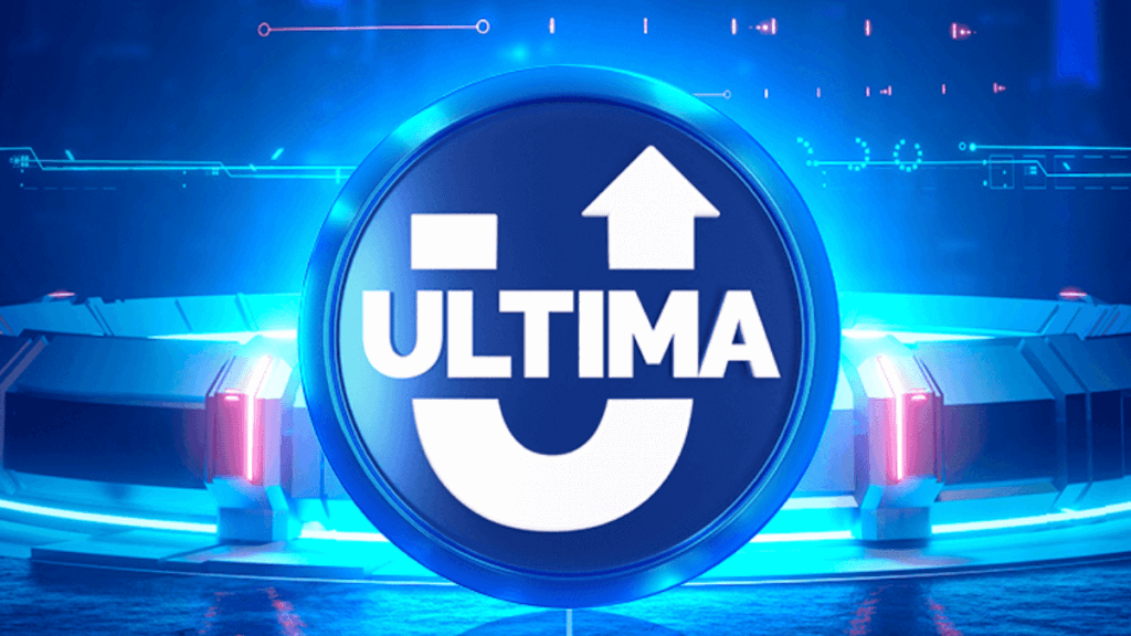 Ultima Farm Logo vor einem Blauen Podest