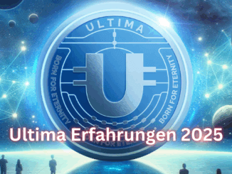 Ultima Erfahrungen 2025 - Seriös oder Betrug? Schriftzug vor Bild von einem Ultima Coin um den Menschen stehen