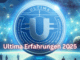 Ultima Erfahrungen 2025 - Seriös oder Betrug? Schriftzug vor Bild von einem Ultima Coin um den Menschen stehen