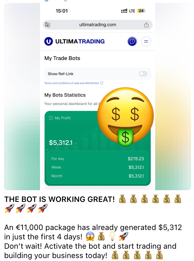 Ultima Trading Bot Testlauf:
Nach 5 Tagen 5.312$ Profit