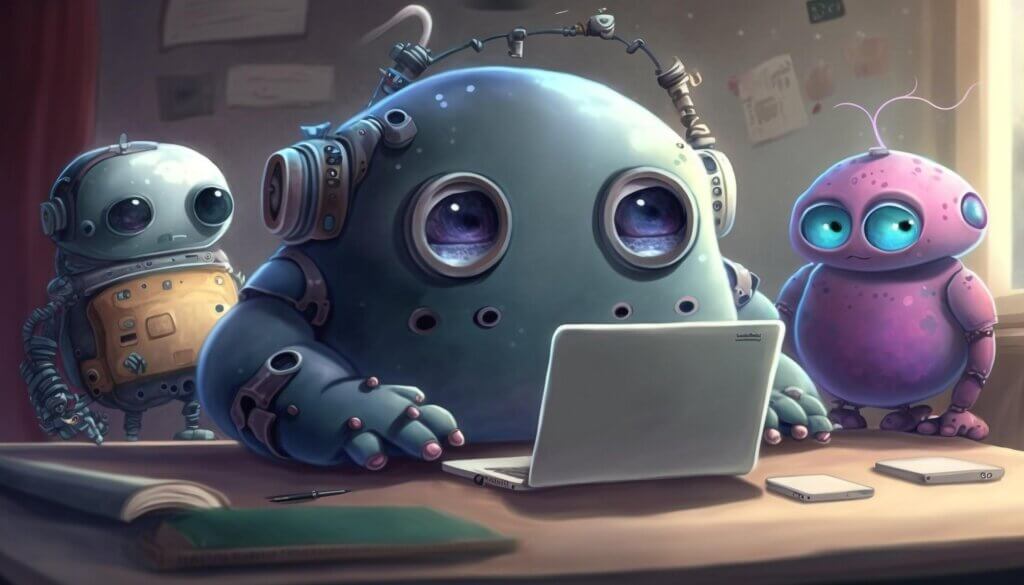 KI-Roboter benutzt einen Laptop