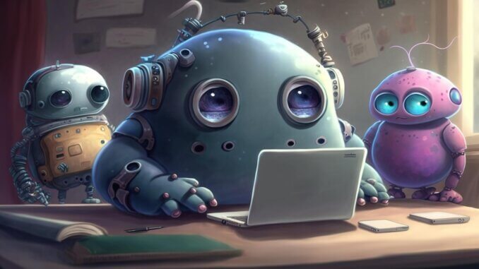Künstliche Intelligenz liebt GEO Optimierung KI-Roboter benutzt einen Laptop